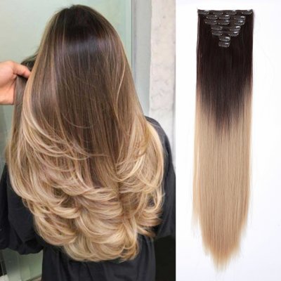 Vlasy clip in 7 pásů - medová blond ombré vlasové příčesky rovné 50 cm – Zboží Mobilmania