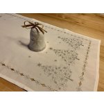 Miros vyšívaný vánoční ubrus bílý se zlato-stříbrnými stromky 40x140 cm