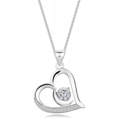 Šperky eshop Náhrdelník ze stříbra asymetrické srdce, půlměsíc, kulatý zirkon V05.10