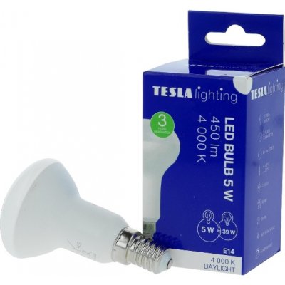 Tesla LED žárovka Reflektor R50, E14, 5W, 230V, 450lm, 25 000h, 4000K denní bílá, 180st