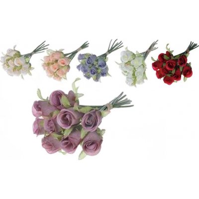 Market Umělé květiny, plast 270mm růže svazek 9ks, mix barev