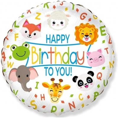 FLEXMETAL Balón fóliový kulatý zvířatka Happy Birthday Narozeniny safari 48 cm