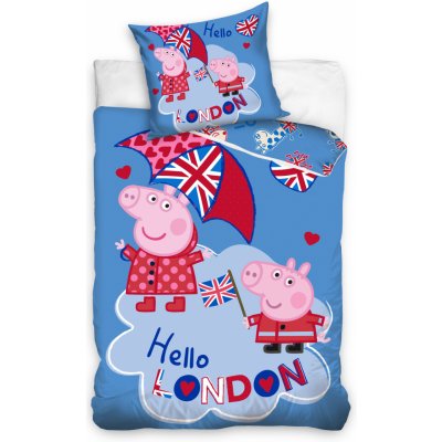 Textilomanie povlečení Prasátko Peppa Hello London modré 140x200 70x90 – Zboží Mobilmania