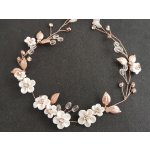 B-TOP Slavnostní květinová čelenka do vlasů - zlatá/ růžová – Zboží Dáma