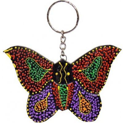Přívěsek na klíče Indonésie dřevo malovaná Motýl fialový