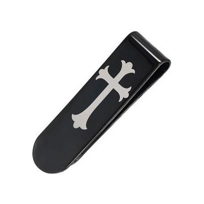 Spona na peníze Černá ocelová s křížem – Zboží Dáma