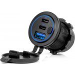 Vodotěsná nabíječka telefonu s vypínačem MODRÉ LED podsvícení USB + 2xUSB C QC3.0 12/24V AMiO-04596