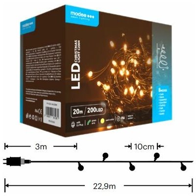 Modee ML-C2004 200LED 20m vánoční řetěz , teplá 8 programů IP44 352725,00 – Hledejceny.cz