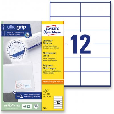 Avery Zweckform 3424 univerzální etikety 105,0 x 48,0 mm 1200 etiket bílé – Sleviste.cz