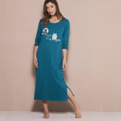 dlouhá košile s dlouhými rukávy a potiskem soviček jedlová – Zboží Dáma