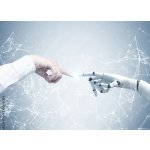 WEBLUX 201581385 Fototapeta papír Human and robot hands reaching out Lidské a robotické ruce natahující ruku síť rozměry 254 x 184 cm