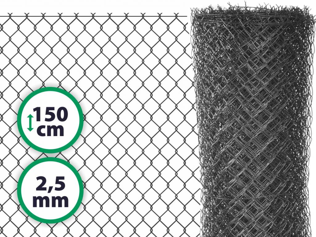Pletivo plotové poplastované s ND - výška 150 cm, drát 2,5 m, oko 50x50 mm, antracit