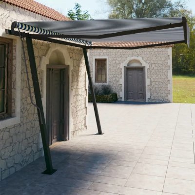 zahrada-XL Automatická zatahovací markýza se sloupky 4 x 3 m modrobílá – HobbyKompas.cz