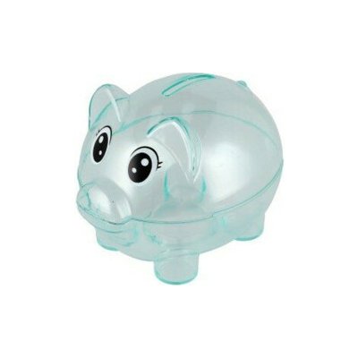Průhledná plastová pokladnička prasátko modré, 11x9cm – Sleviste.cz