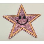 Nažehlovací záplata - třpytivá hvězda - střední růžová - rozměr 8,5 cm x 8,5 cm – Zboží Mobilmania