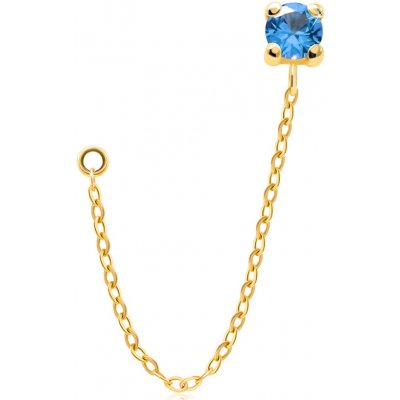 Šperky eshop piercing do ucha ze žlutého zlata náušnice s modrým zirkonem visací řetízek s oválnými očky S3GG250.12