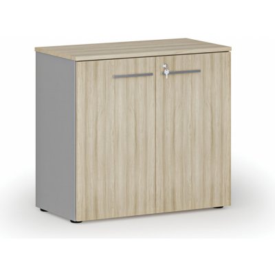 Primo Kancelářská skříň s dveřmi GRAY, 740 x 800 x 420 mm, šedá/dub přírodní – Zboží Dáma