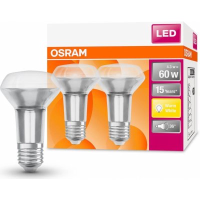Osram 2x LED žárovka E27, R63, 4,3W, 345lm, 2700K, teplá bílá – Zbozi.Blesk.cz