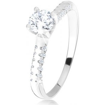 Šperky eshop Stříbrný 925 prsten vystouplý kotlík s čirým zirkonem ozdobná ramena U4.4