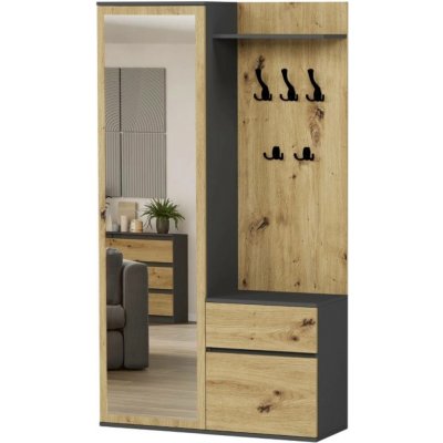 Framire Skříň do předsíně V5 se zrcadlem a sedátkem Antracit mix Artisan 100 cm – Zboží Dáma