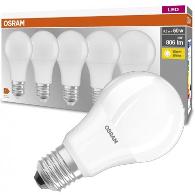 Osram 5PAK LED žárovka LED E27 A60 8,5W = 60W 806lm 2700K Teplá bílá 300° Base – Sleviste.cz