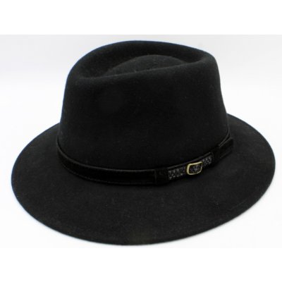 Fiebig Headwear since 1903 Cestovní klobouk vlněný s ozdobnou stuhou černý – Zboží Dáma