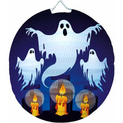 Lampion 25cm kulatý HALLOWEEN duch LUMA – Zboží Mobilmania