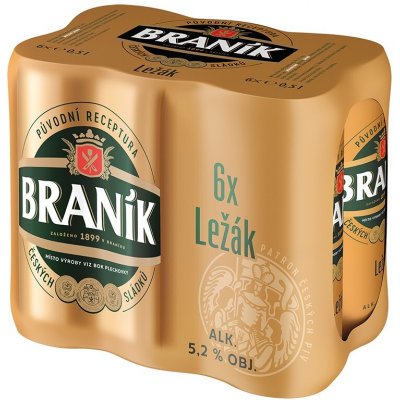 Braník Světlý Ležák 12° 6 x 0,5 l (plech) – Zboží Dáma