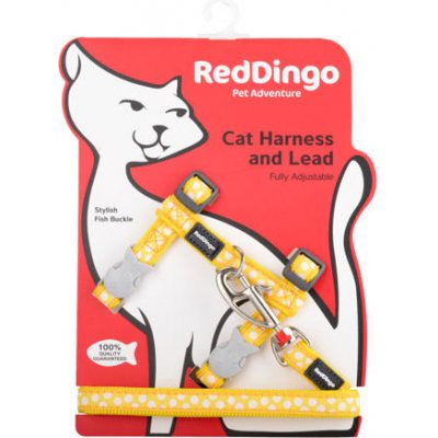 Red Dingo postroj s vodítkem pro kočky White Spots on Yellow 12 mm – Sleviste.cz