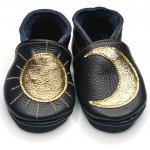 Ebooba Kožené capáčky s koženou podrážkou měsíc a slunce Černá – Zboží Dáma