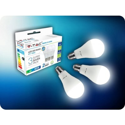 V-tac E27 LED žárovka 8,5W, 806lm, A60, balení 3 kusy Teplá bílá – Zboží Živě