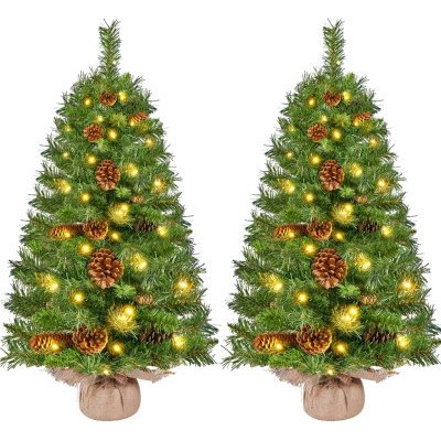 Mini umělý vánoční stromeček sada 2 ks LED osvětlením včetně 12 šišek 92 cm N YAHEETECH – Hledejceny.cz
