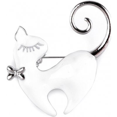 Prima-obchod Brož kočka 2 bílá stříbrná 118991 – Zboží Mobilmania