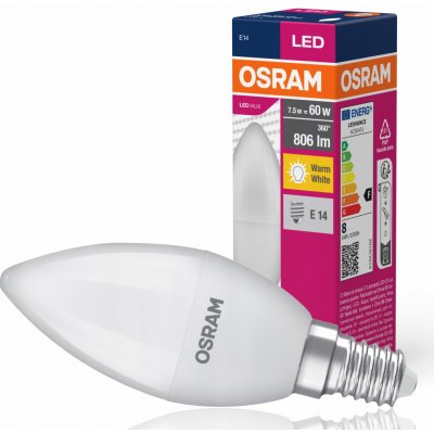 Osram LED žárovka E14 CL B FR 7W 60W teplá bílá 2700K , svíčka – Zboží Dáma