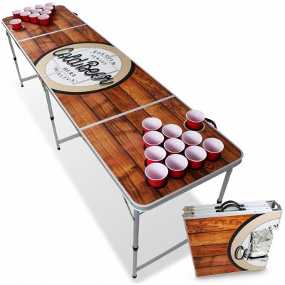 BeerCup Backspin Beer Pong, stůl, souprava, dřevěný, přihrádka na led, 6 míčků, 50 Cups – Zboží Mobilmania