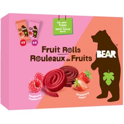 BEAR Fruit Rolls jahoda a malina ovocné rolované plátky 9 x 20 g – Zboží Dáma