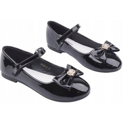 Balerínky pro dívky lakovaná stélka z ekokůže na suchý zip s plochou podrážkou černá – Zboží Mobilmania