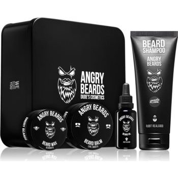 Angry Beards Jack Saloon olej na vousy 30 ml + balzám na vousy 50 ml + vosk na vousy 30 ml + šampon na vousy 250 ml dárková sada