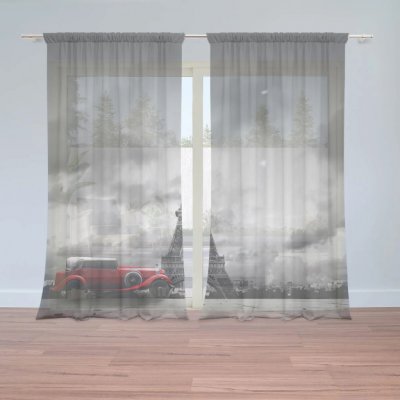 Sablio Záclony Eiffelova věž a červené auto: 2ks 150x250cm – Zboží Mobilmania