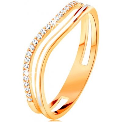 Šperky Eshop Prsten ze žlutého zlata zvlněná ramena s výřezem uprostřed, glazura a zirkony S3GG134.01 – Zboží Mobilmania