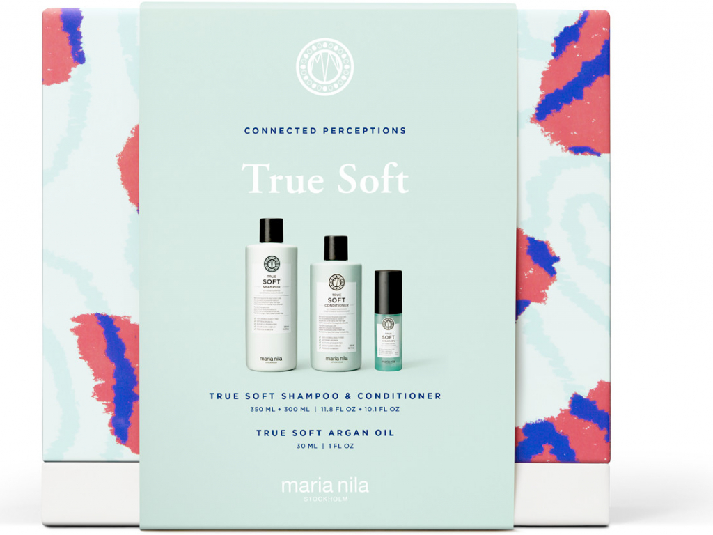 Maria Nila Gift Box True Soft, 1x šampon True Soft 350 ml, 1x kondicionér True Soft 350 ml, 1x Argan Oil 30 ml