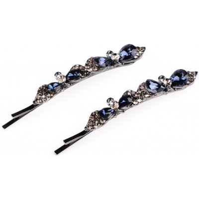 Prima-obchod Sponky do vlasů / pinetky s broušenými kamínky, barva modrá tmavá antracit – Zboží Dáma