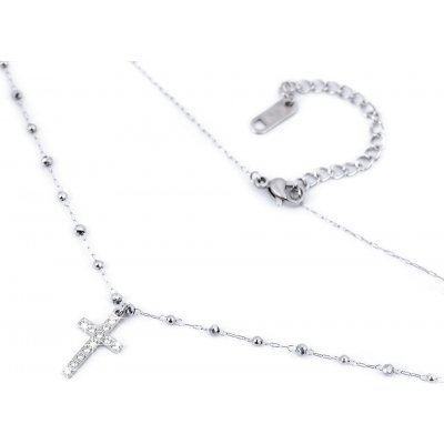 Prima-obchod Náhrdelník z nerezové oceli křížek s broušenými kamínky 64099 – Hledejceny.cz