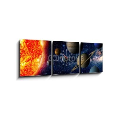 Obraz s hodinami 3D třídílný - 150 x 50 cm - Solar system Sluneční Soustava – Zbozi.Blesk.cz