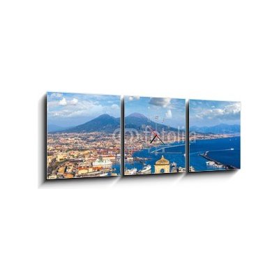 Obraz s hodinami 3D třídílný - 150 x 50 cm - Napoli and mount Vesuvius in Italy Napoli a hora Vesuv v Itálii