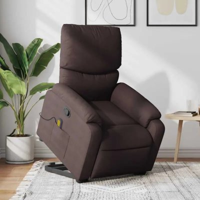 vidaXL Zvedací masážní polohovací křeslo tmavě hnědé textil 11461.3204841 – Zboží Dáma