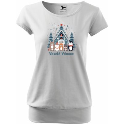 MALFINI Vánoční tričko City Vánoční zvířátka Bílé – Zboží Dáma