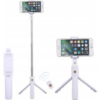 K07 Selfie teleskopická tyč se stativem a Bluetooth, bílá 5903396033599