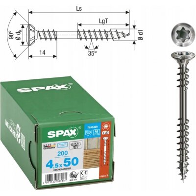 Spax Vruty do dřeva fasádní T20 4,5x50mm A2TX 200ks – Hledejceny.cz