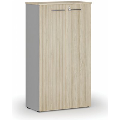 Primo Kancelářská skříň s dveřmi GRAY, 1434 x 800 x 420 mm, šedá/dub přírodní – Zboží Mobilmania